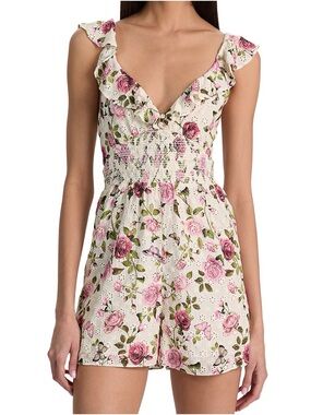 Alice + Olivia Cream Romper with Pink Floral Print